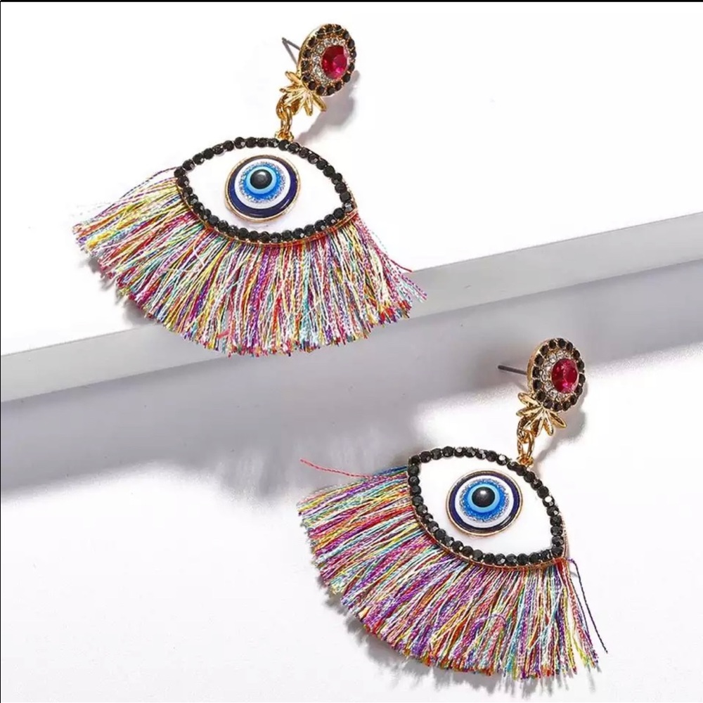 Bohemian Beaded Eyes Tassel Earrings for Women